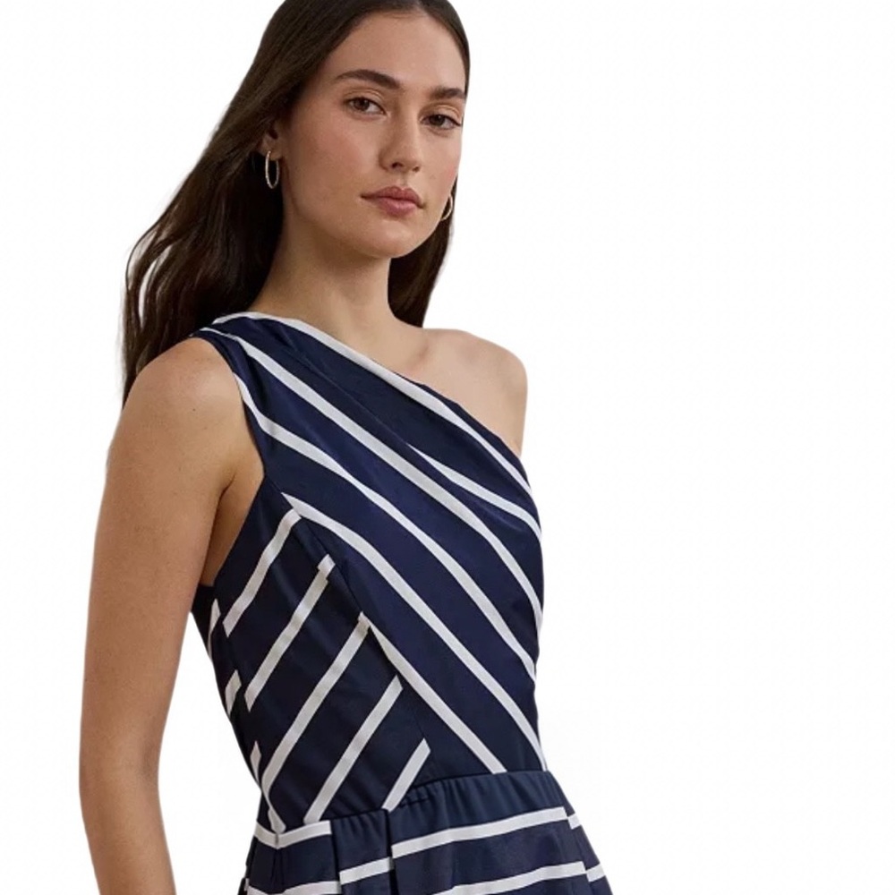 Lauren Ralph Lauren Women's Striped Belted Taffeta Cocktail Dress NEW - Picture 3 of 6